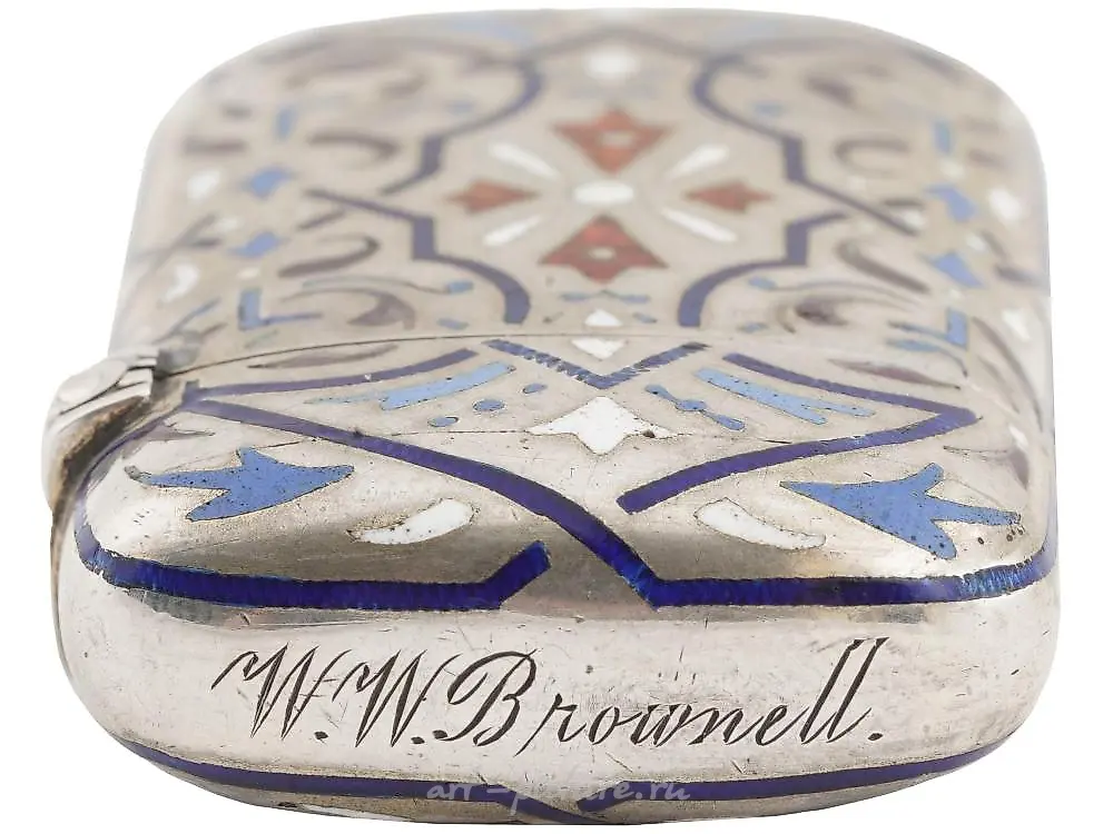 IMPERIAL RUSSIAN SILVER ENAMEL MATCH HOLDER SAFE — photo 4