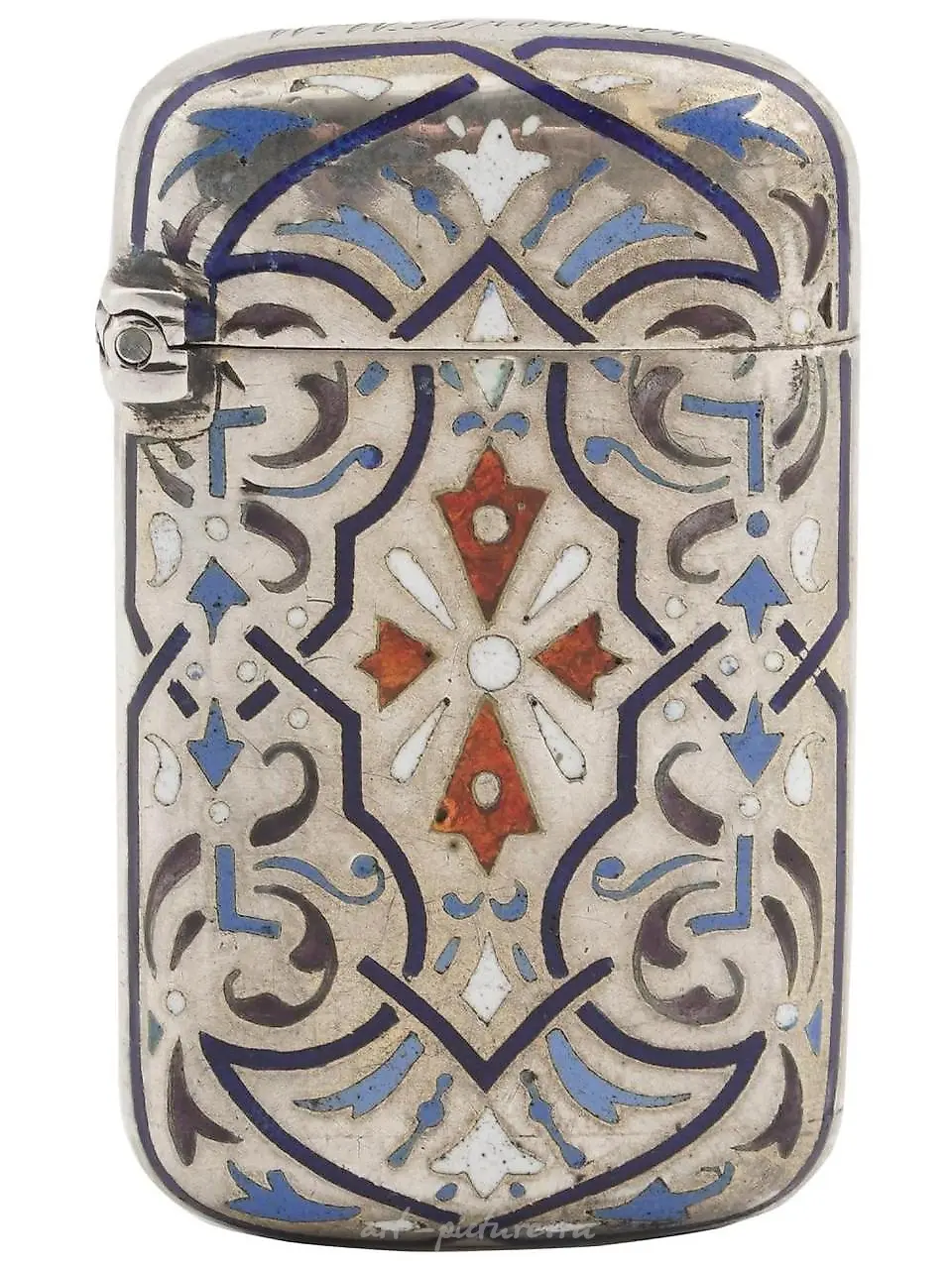 IMPERIAL RUSSIAN SILVER ENAMEL MATCH HOLDER SAFE