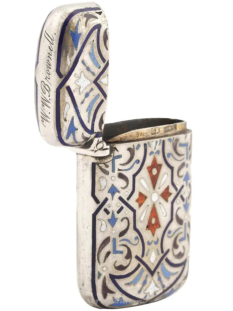 IMPERIAL RUSSIAN SILVER ENAMEL MATCH HOLDER SAFE — photo 3