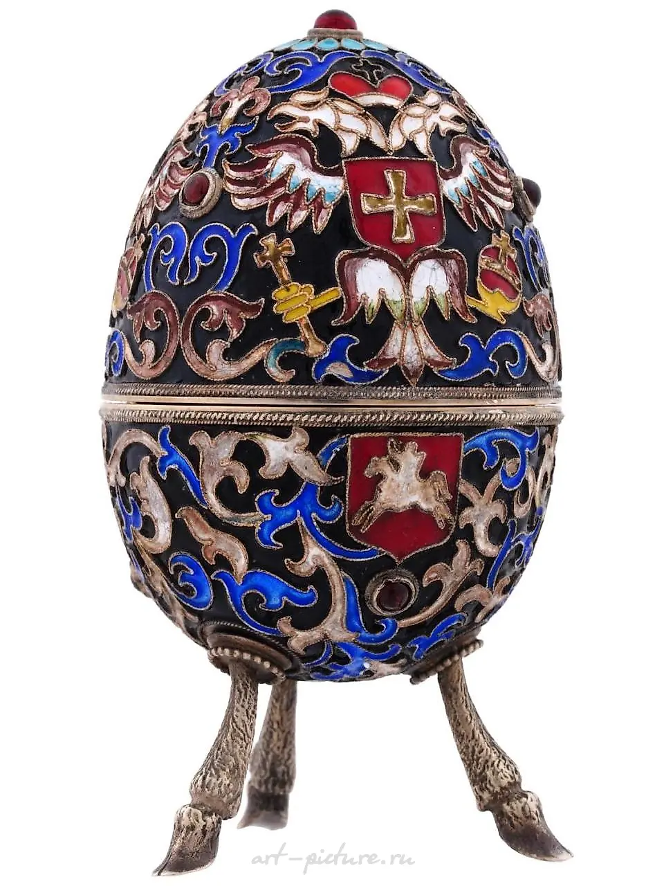 Русская серебряная яйцевидная шкатулка с эмалью в технике клоизонне — фото 3
