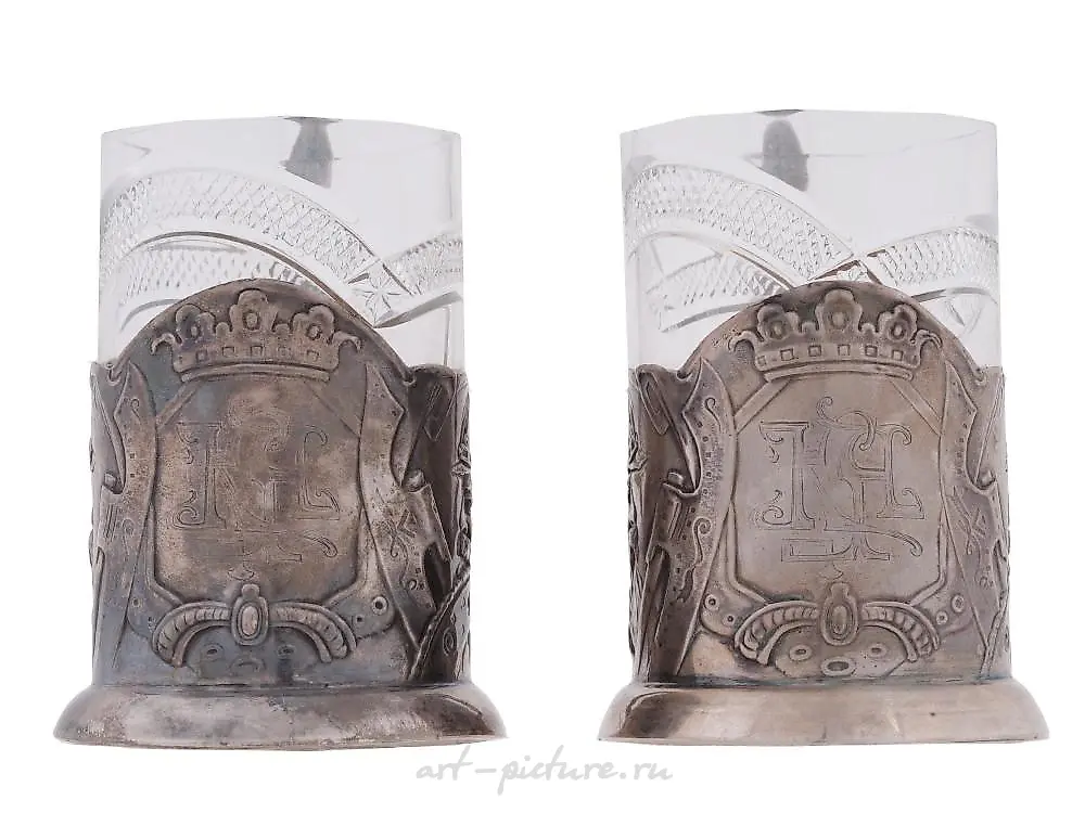 RUSSIAN GILT SILVER ENAMEL GLASS HOLDER AND SPOON — photo 4