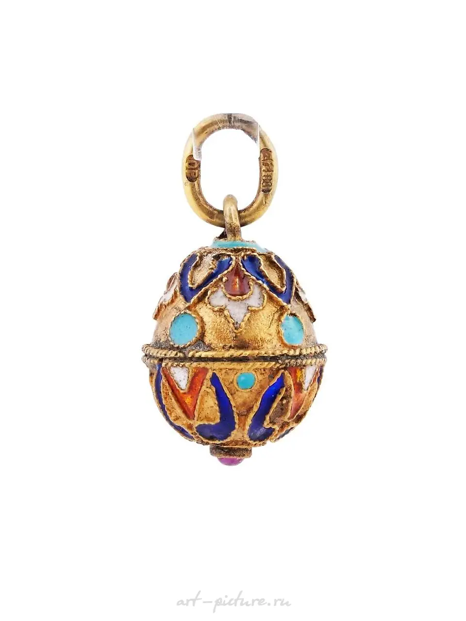 RUSSIAN 84 GILT SILVER ENAMEL EASTER EGG PENDANT — photo 4
