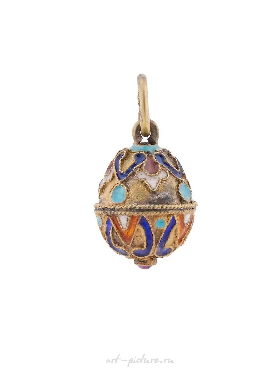 RUSSIAN 84 GILT SILVER ENAMEL EASTER EGG PENDANT — photo 2