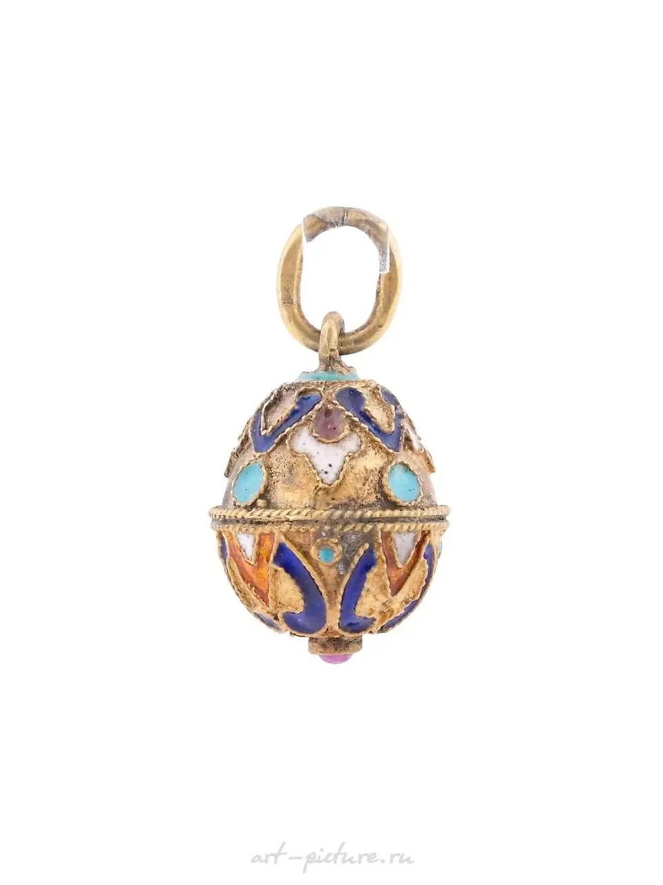 RUSSIAN 84 GILT SILVER ENAMEL EASTER EGG PENDANT — photo 3