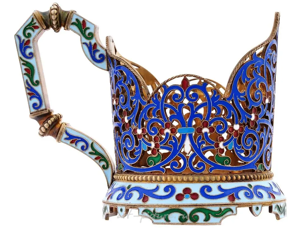 RUSSIAN GILT SILVER TEA GLASS HOLDER WITH SPOON — photo 3