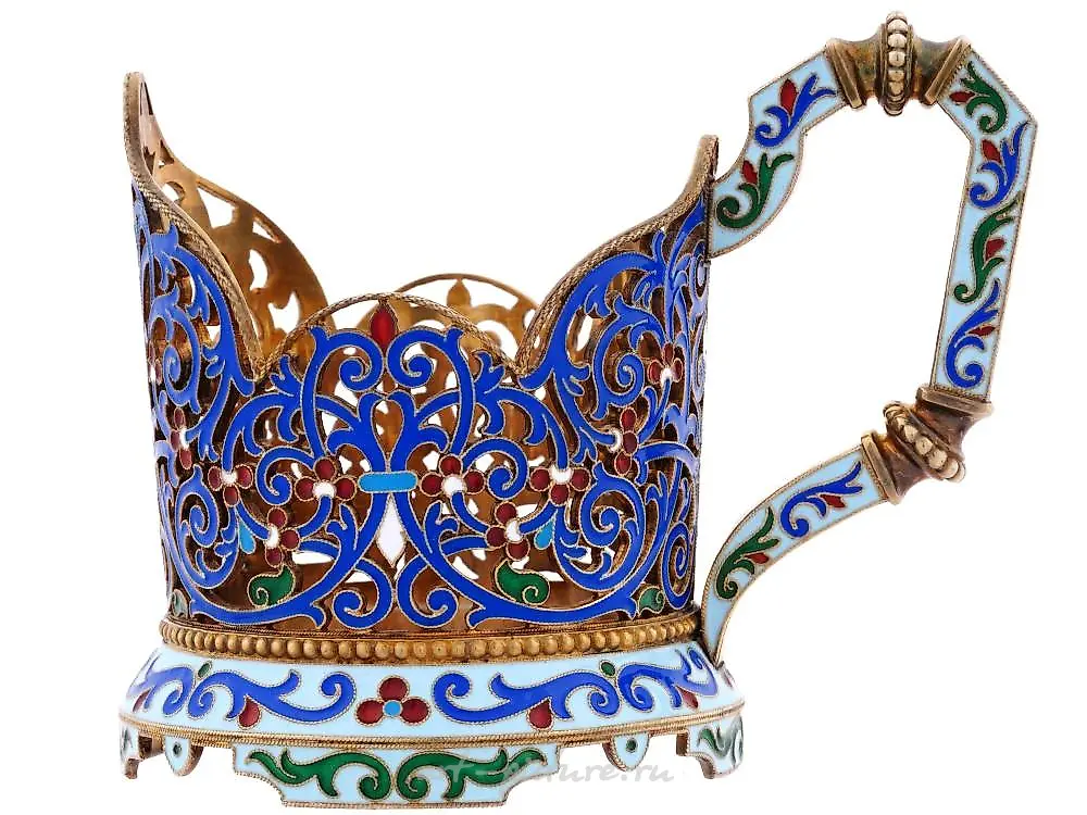 RUSSIAN GILT SILVER TEA GLASS HOLDER WITH SPOON — photo 5