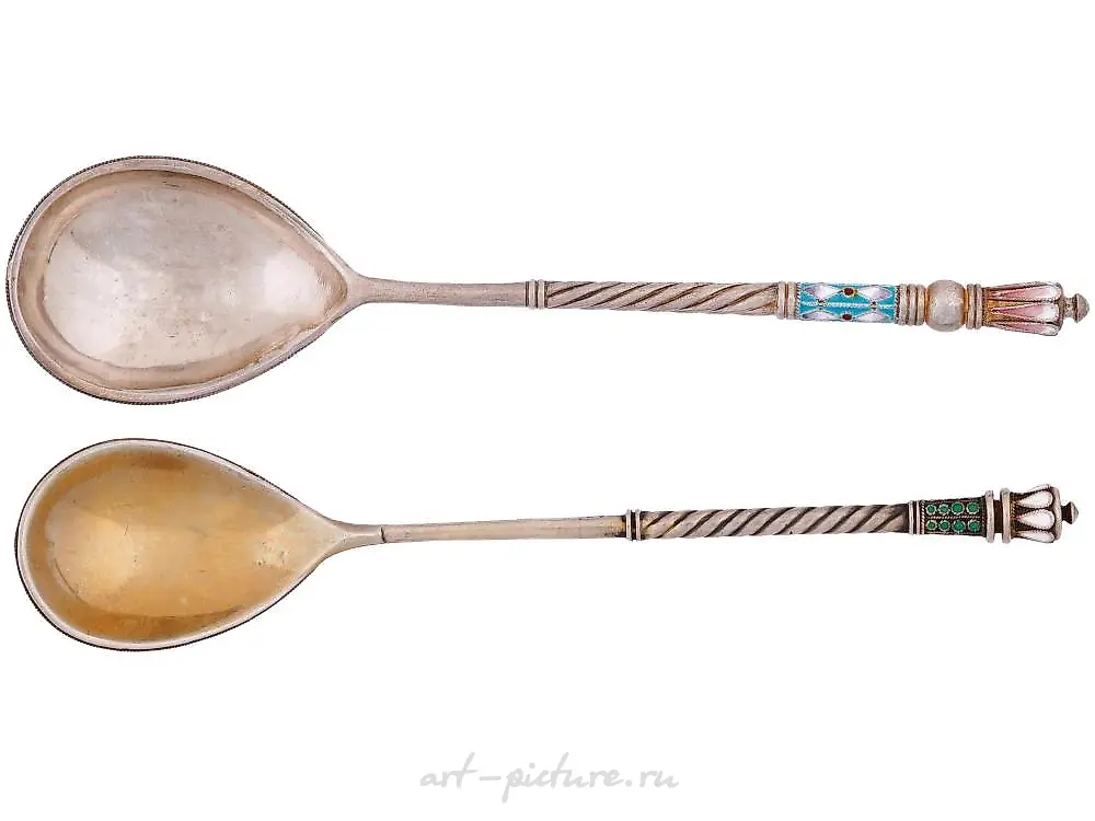 RUSSIAN GILT SILVER CLOISONNE ENAMEL TEA SPOONS — photo 4