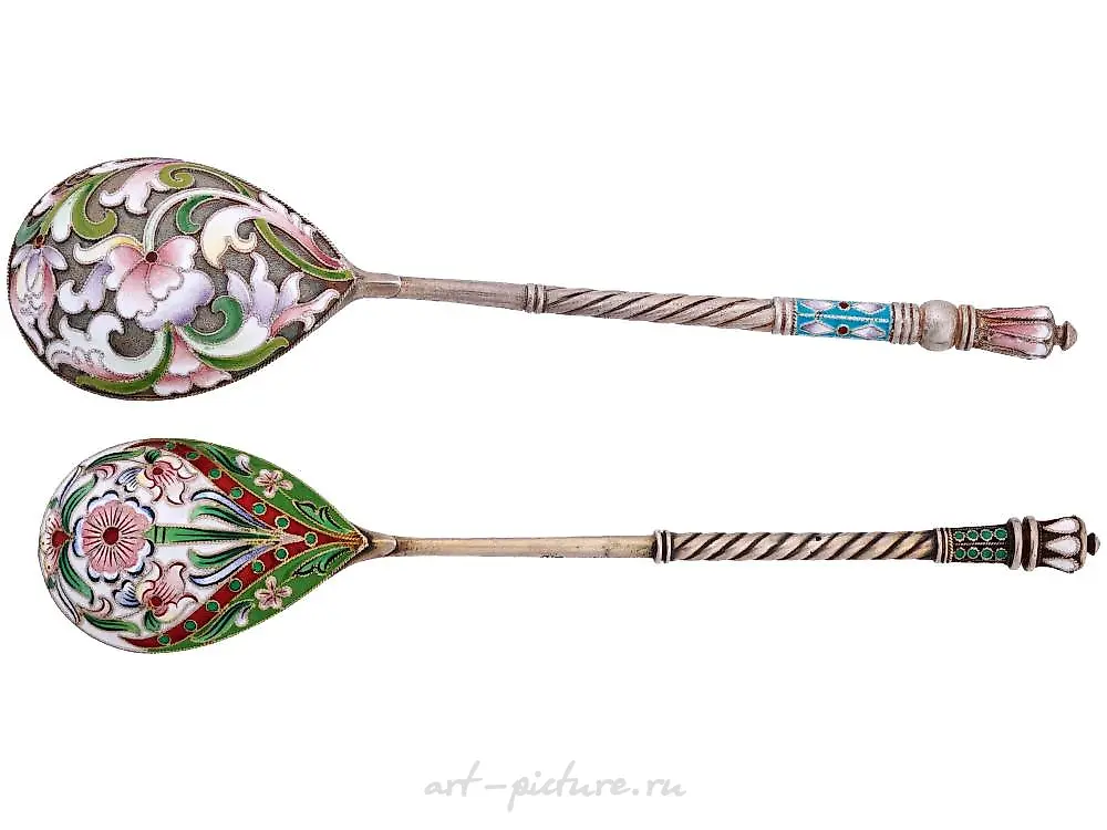 RUSSIAN GILT SILVER CLOISONNE ENAMEL TEA SPOONS — photo 2