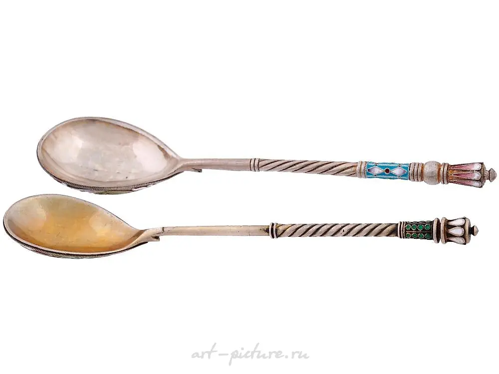 RUSSIAN GILT SILVER CLOISONNE ENAMEL TEA SPOONS — photo 3