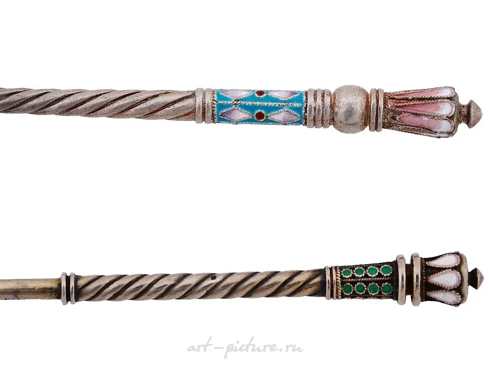 RUSSIAN GILT SILVER CLOISONNE ENAMEL TEA SPOONS — photo 6