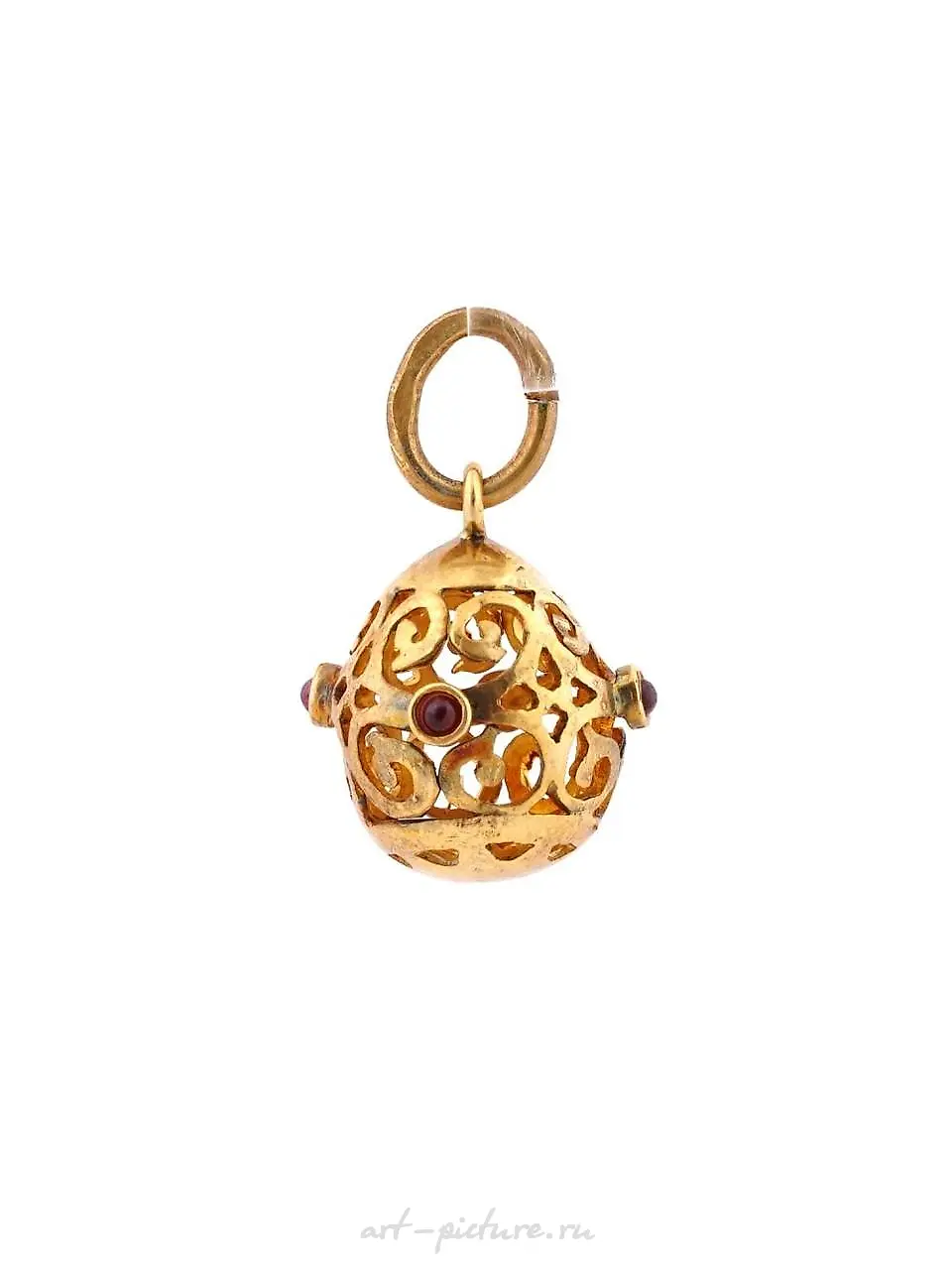 RUSSIAN SILVER GILT OPENWORK EGG PENDANT WITH RUBY — photo 4
