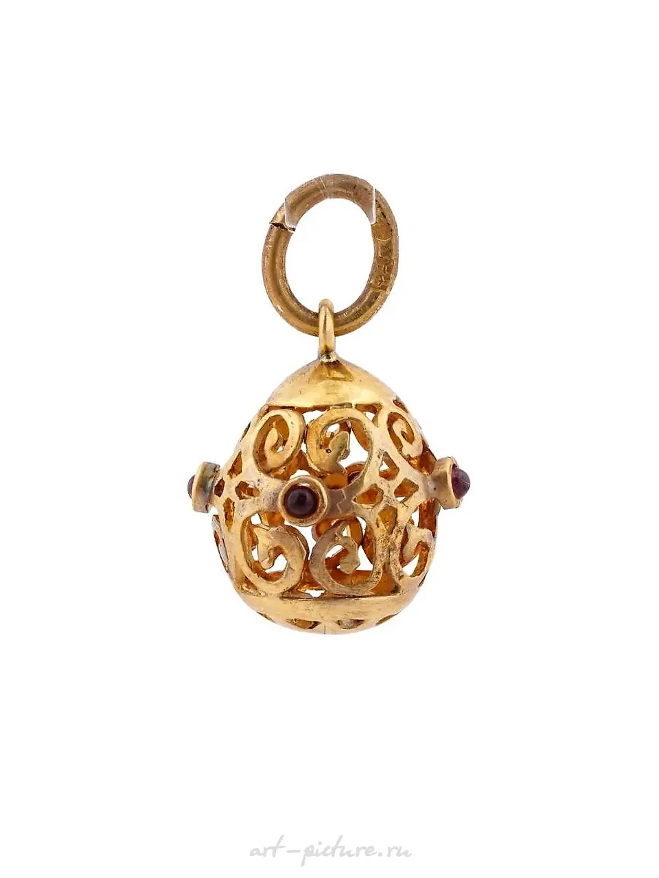 RUSSIAN SILVER GILT OPENWORK EGG PENDANT WITH RUBY — photo 2