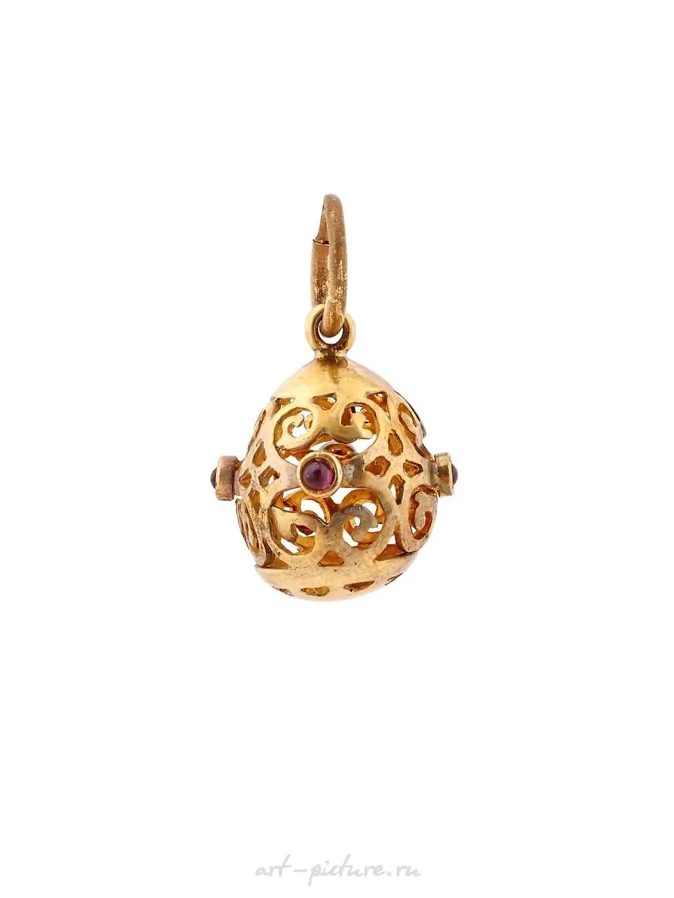 RUSSIAN SILVER GILT OPENWORK EGG PENDANT WITH RUBY — photo 3