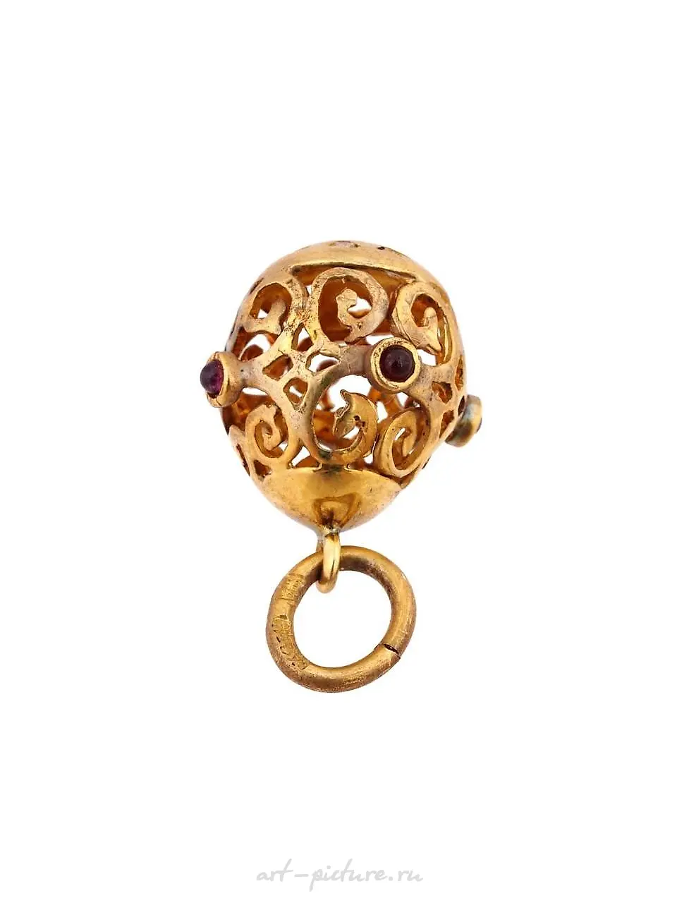 RUSSIAN SILVER GILT OPENWORK EGG PENDANT WITH RUBY — photo 5