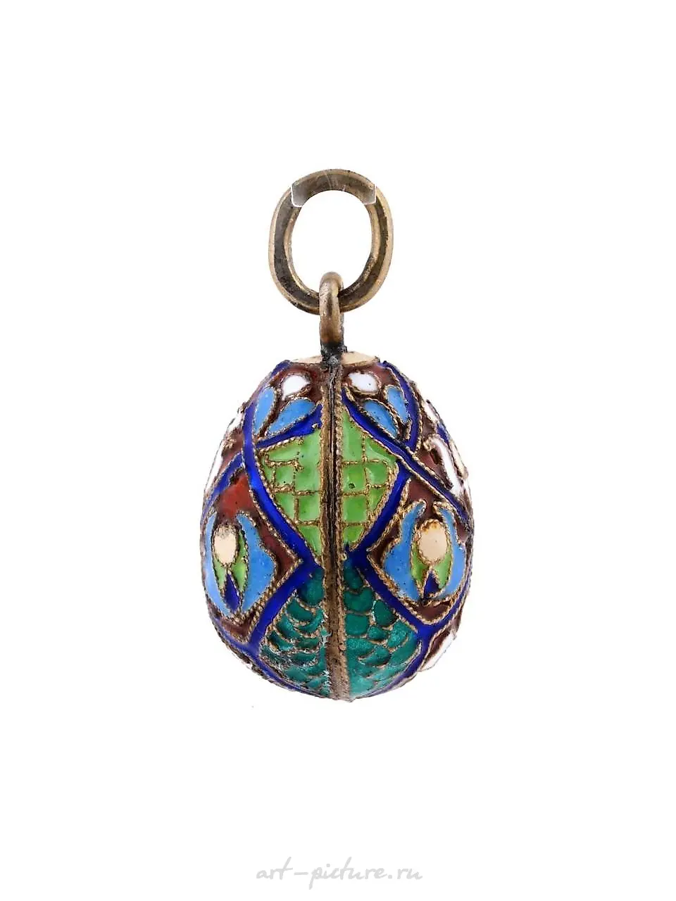 RUSSIAN GILT SILVER CLOISONNE ENAMEL EGG PENDANT — photo 3
