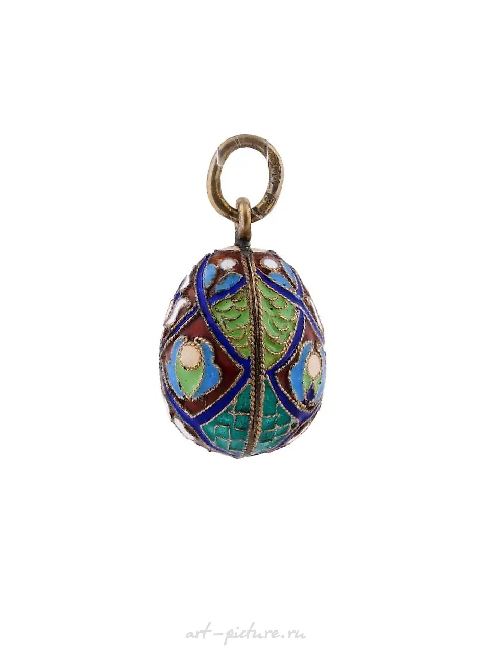 RUSSIAN GILT SILVER CLOISONNE ENAMEL EGG PENDANT — photo 2