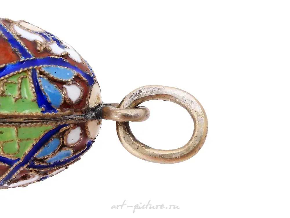 RUSSIAN GILT SILVER CLOISONNE ENAMEL EGG PENDANT — photo 7
