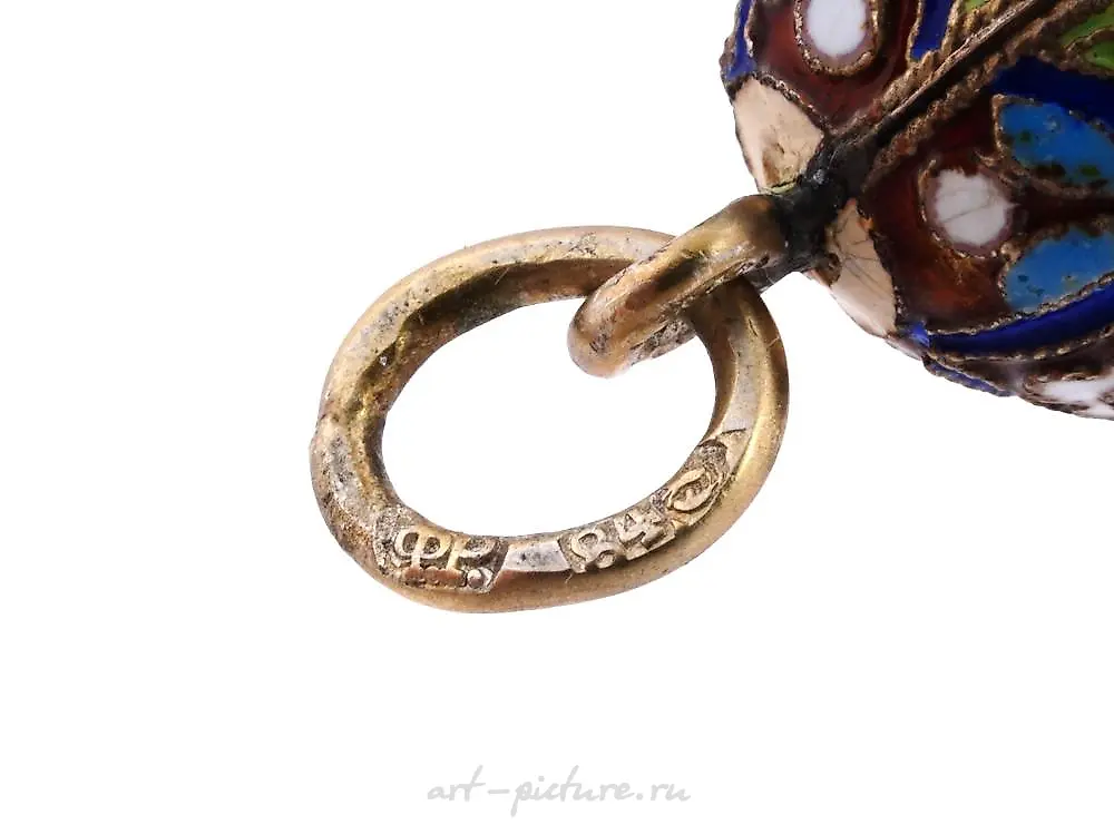 RUSSIAN GILT SILVER CLOISONNE ENAMEL EGG PENDANT — photo 5