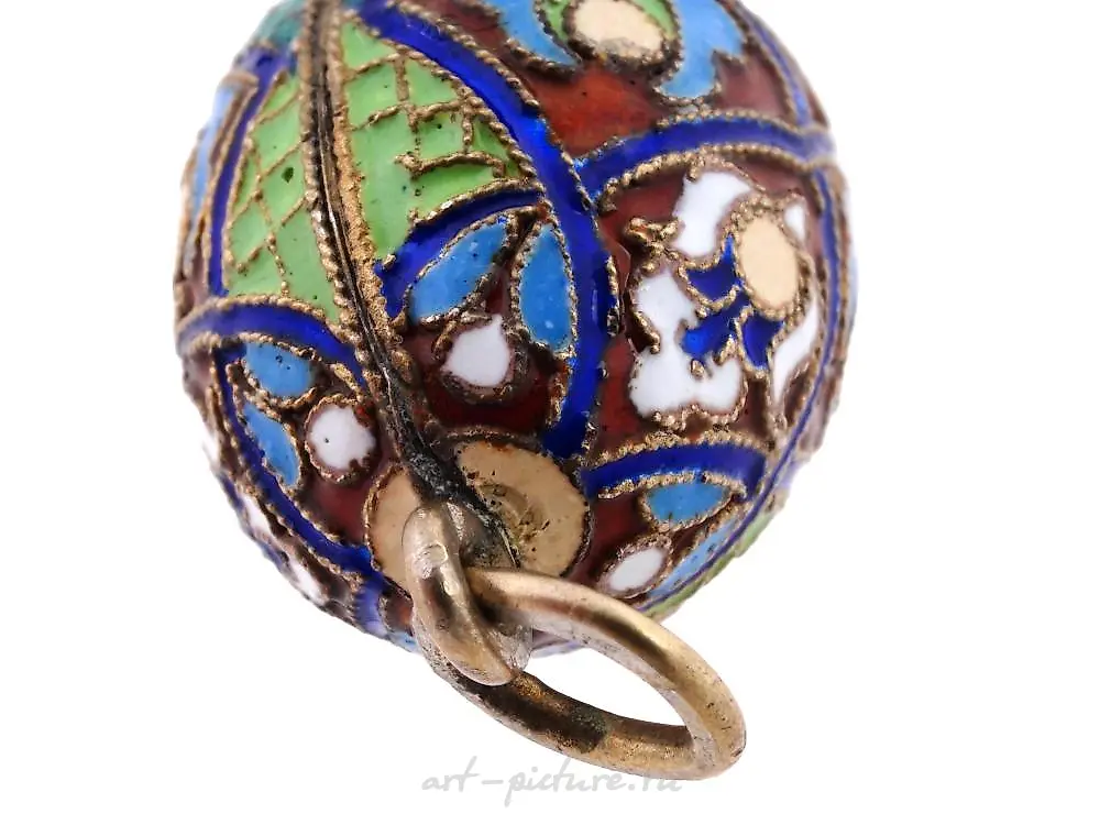 RUSSIAN GILT SILVER CLOISONNE ENAMEL EGG PENDANT — photo 6