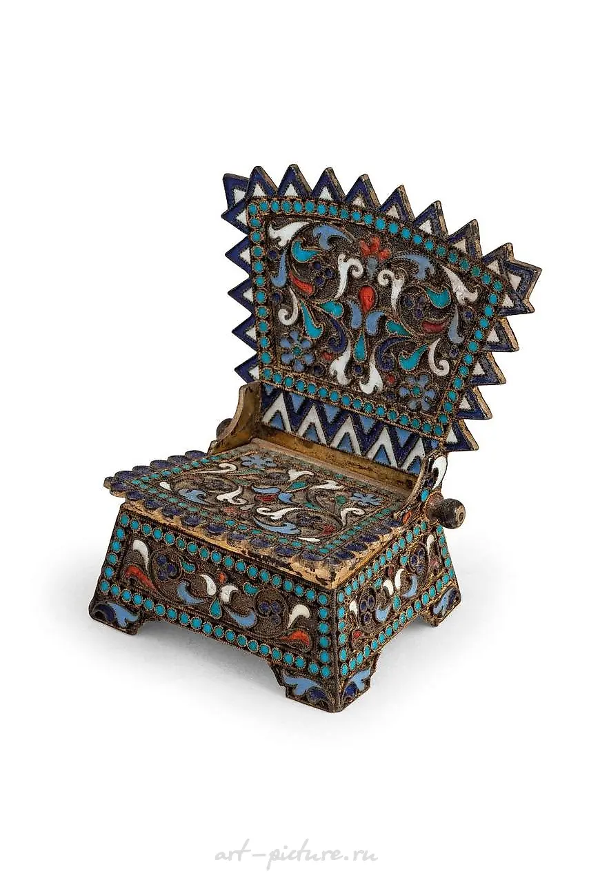 SALIERA A TRONO IN SILVER AND ENAMEL, MOSCOW, 1896, GOLDSMITH I. D...