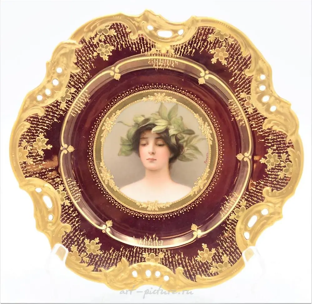 Wagner Royal Vienna Portrait Plate, young veiled woman, with...