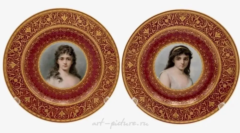 Фарфоровые тарелки в стиле Royal Vienna, около 1900 года, диаметр 8,5 дюйма.