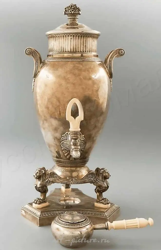 Bouillotte in the Empire style, Puiforcat, France, Paris, 19th century, silver, bone inlays.
