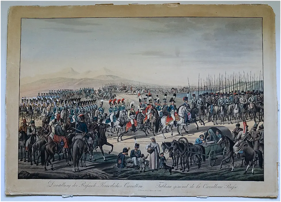 The Russian cavalry is depicted, including irregular troops, on the march.