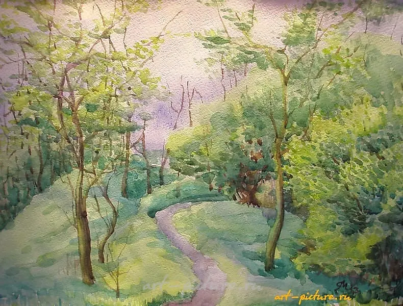 В южном парке Бумага, акварель