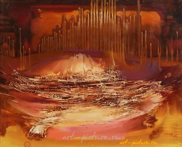 The translation of the text "Призрачный город Масло холст" into English is "Phantom City Oil Canvas."