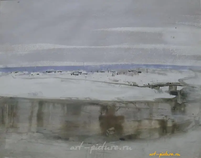 Пейзаж у реки. Акварель. 58 х 74 см.