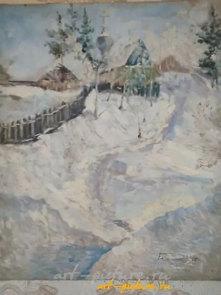 "Winter, Church in Biryusinsk Canvas, oil"