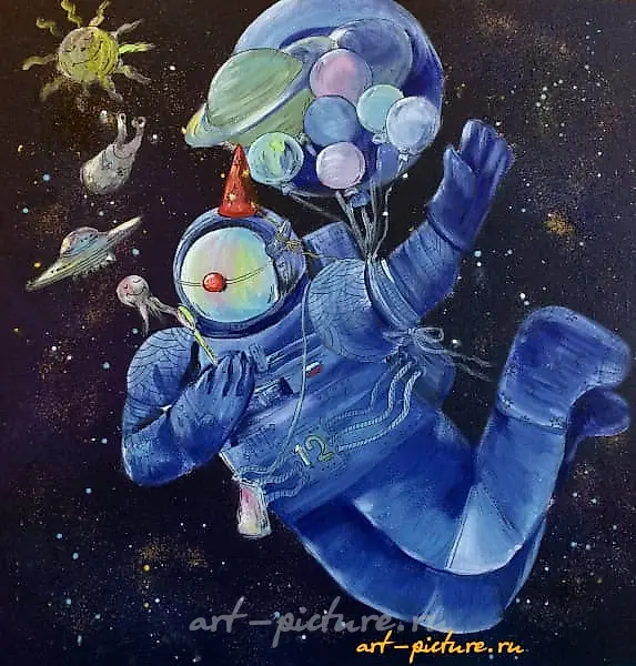 "Day of Cosmonautics Canvas on a stretcher, acrylic, liner, glitter"