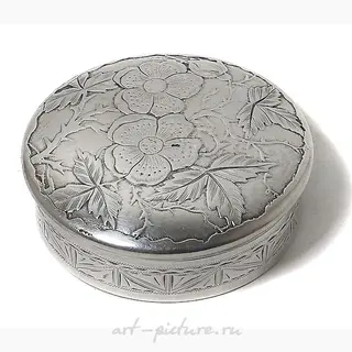 Круглая коробка или таблетница, Китай, 55 гр, 925 пр, высота 2,5см, диаметр 6 см
