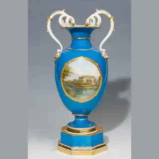 Ваза видовая со змеиными ручками. КПМ БЕРЛИН 1849-1870, художник Хаус. KPM
