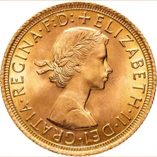Великобритания 1 соверен (sovereign) 1966 с портретом королевы Елизаветы - святой Георгий с драконом