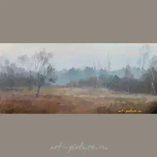 Серый день. Осень. ДВП, масло. 12 х 18 см.