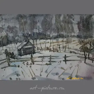 "March in the village. Watercolor. 50x70"