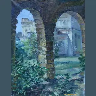 萨基市。 画布，油画。 45 x 35厘米