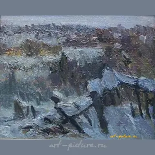 За околицей - зима. Картон, масло. 24 х 20 см