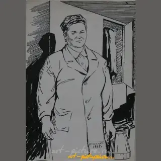Доярка Беспалова Н.Ф. бумага. тушь. 30 х 20 см.