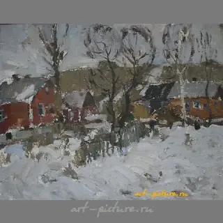 阿斯特罗甘村。冬末。纸板，油画。40 x 50 厘米