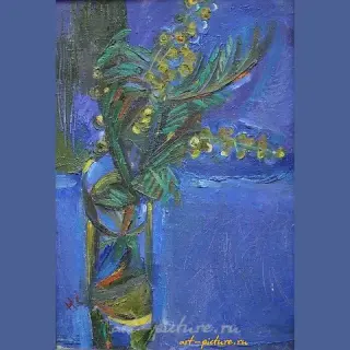 含羞草。 布面油画。 66 x 45 厘米