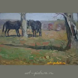 "Date of the little horse. Cardboard, oil. 21 x 31 cm"