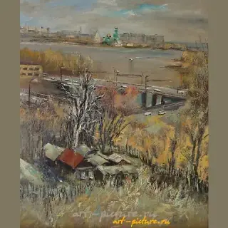 城市景观油画，画布