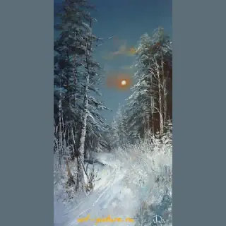 The translation of "Ночной лес масло, холст" into English is "Night forest oil, canvas."