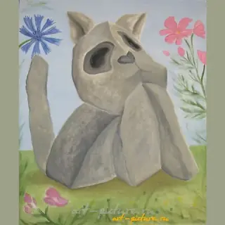 "Stone Cat, oil on canvas"