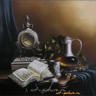 The translation of the text into English is: "Still life with clocks canvas/oil."