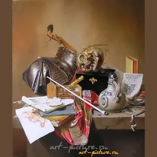 Still life with helmet, canvas/oil