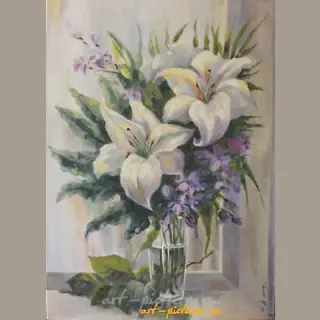 百合油画，画布